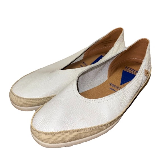 Verbenas Noelia White Leather Shoes Flats Women's Sz 40 (US 9) Made in Spain - Picture 1 of 10